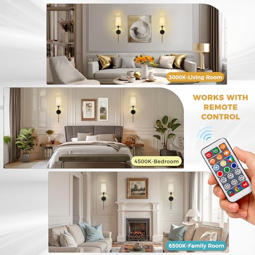 Image of Battery Operated Wall Sconce: Set of 2 Wireless Wall Light 12000mAh
