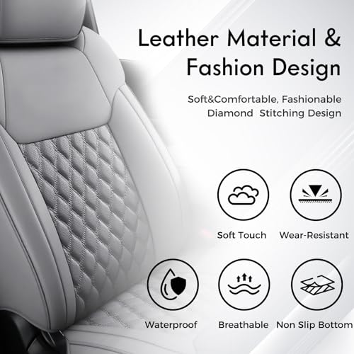 Image of Huidasource Front Car Seat Covers Fit for Toyota Tacoma 2005-2015 All Cab Base Prerunner SR5 Limited TRD Sport Front Row, Full-Cover Waterproof Leather Truck Seat Cushion Covers, Gray