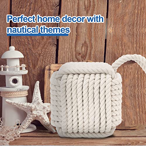 Marwood Rope Knot Door Stops Decorative Nautical Door Stopper Handmade With Handle, Weighted Interior Square Doorstop Sailor Knot For Door And Window - Beige (5"X5", 4.4Lbs) #TOP5