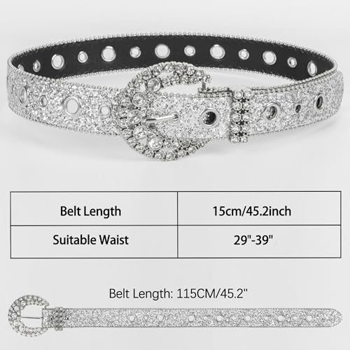 Women Rhinestone Belt Western Cowgirl Cowboy Bling Studded Leather Belt for Jeans Pants (suit for waist 27-39")3