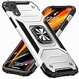 iPhone XR 用 ケース リング PC+TPU 米国軍事MIL標準取得 衝撃吸収 耐衝撃 落下防止 スタンド機能 二重構造 防塵 薄型 軽量 一体型 360度回転 全面保護カバー アイフォン 用 ケース 銀 W-KM-13-04