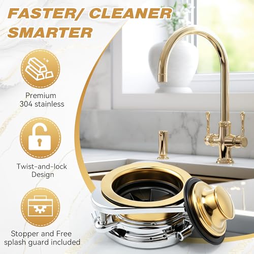 Image of Garbage Disposal Flange Kit, Fit 3 1 /2 inch Sink Drain Hole, Gold