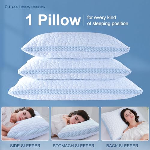 Image of QUTOOL Enhanced Cooling Pillows for Sleeping, CertiPUR-US Shredded Memory Foam Pillows King Size Set of 1 for Hot Sleeper, Adjustable Bed Pillow for Side, Back, Stomach Sleepers Support Yet Soft, Blue
