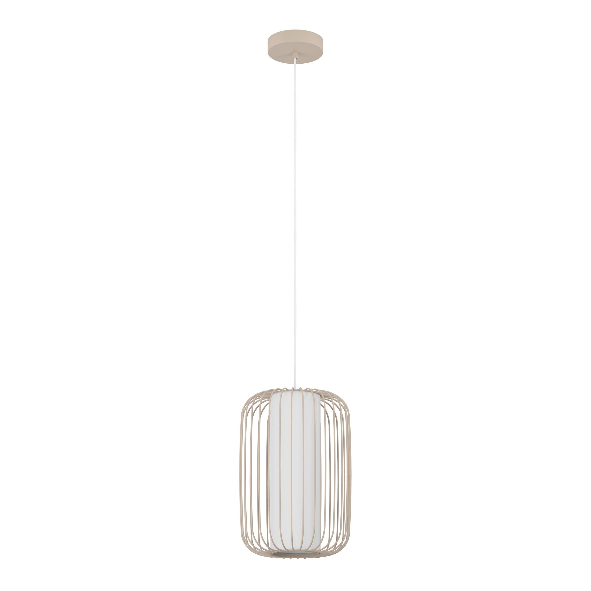 Eglo White Terrarosa 240Mm Single Drop Pendant In Sand With Inner Fabr