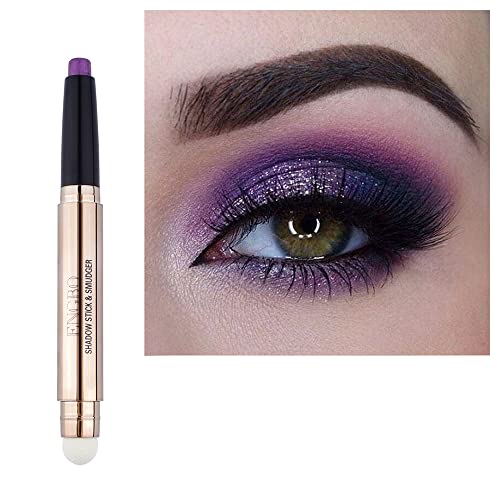 Ofanyia Eyeshadow Sticks, 2 in 1 Cream Shimmer Eye Shadow Pencil Crayon, Waterproof Long Lasting Eye Shadow Highlighter Stick, Double End Eyeshadow Pen with Sponge Brush (08# Smoky Amethyst Shimmer)