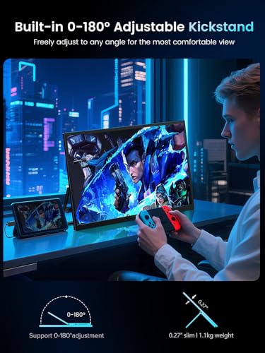 UPERFECT 18,5 Zoll 120Hz Portable Gaming Monitor mit 1920 x 1080 Full HD Matte IPS Bildschirm USB C Mini-HDMI für Laptop PC Handy PS4/5 Xbo Raspb Pi, Tragbarer Display VESA Compatible