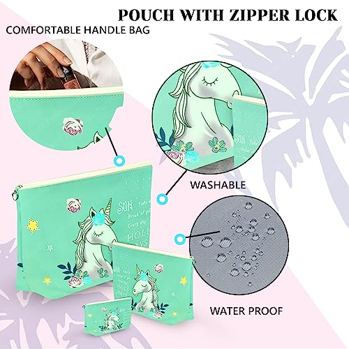 Image of FunBlast Multipurpose Canvas Pouch - Pack of 3 Pcs Pouch with Zipper Lock, Stationary Organizer Pouch, Travel Accessories Pouch Bag, Cosmetic Bag, Money Purse, Handbag (Unicorn-Sky Blue)