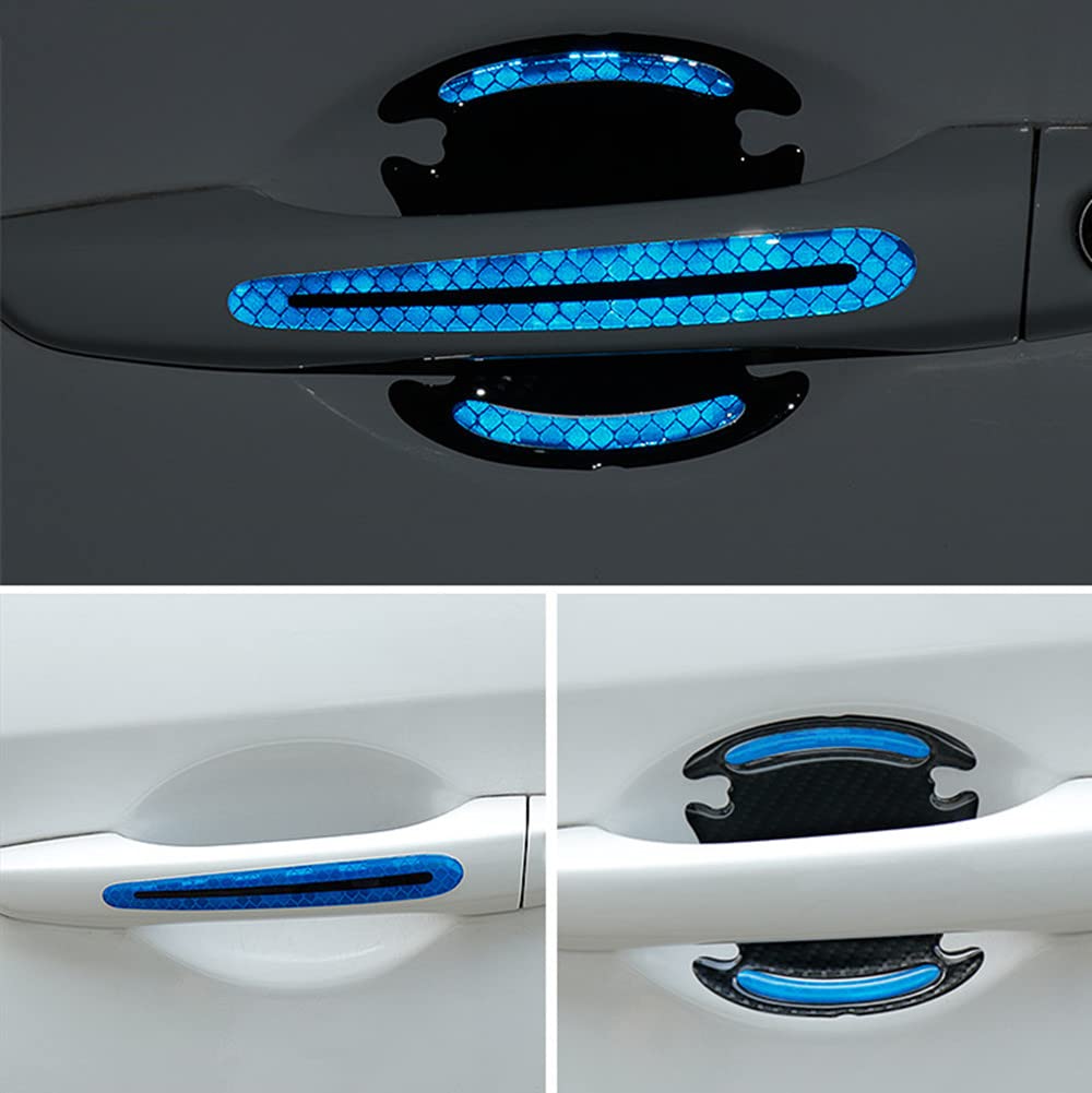 Moyishi 8 Pcs Universal Car Door Scratch Protector Reflective Stickers Door Handles Paint Scratches Protective Film Vinyl (Blue)