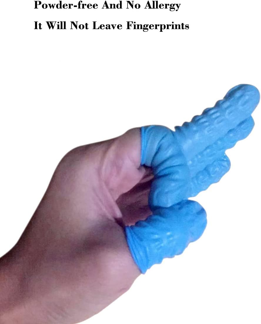 Small Disposable Nitrile Finger Cots, Non-allergenic No Powder Finger Protectors， Suitable for Beauty, Manicure,Massag,Cleaning, 100 pcs(Blue)
