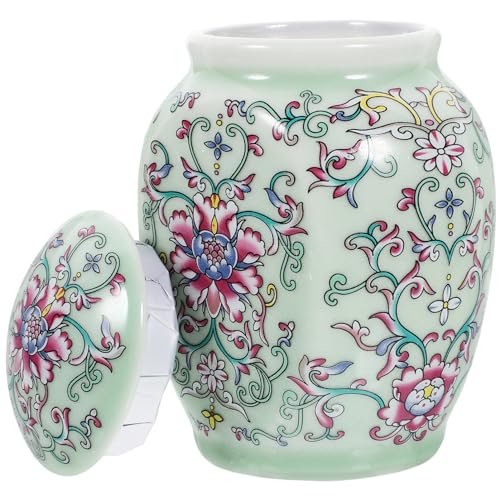 Luxshiny Ceramic Ginger Jar, Blue and White Porcelain Tea Canister Chinese Style Storage Jars Cookie Tin Decorative Flower Vase for Home Kitchen Dining Table Decor B
