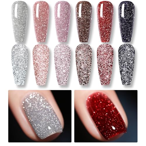 Born Pretty Esmaltes Semipermanentes para Uñas Purpurina Reflectante Roja Pintauñas Semipermanentes Gel Nail Polish