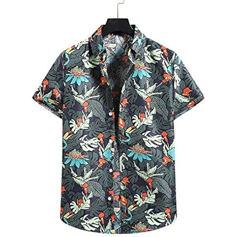 Yowablo Camisa manga corta Hawaiian Beach Flower 002 azul marino L Cover