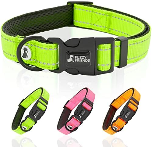 Fuzzy Friends Reflective Green Dog Collar: Mesh Padding and Reflective Color/Stitching Make This Collar Safe, Soft, Durable, Perfect as Either Female Dog Collars or Male Dog Collar.