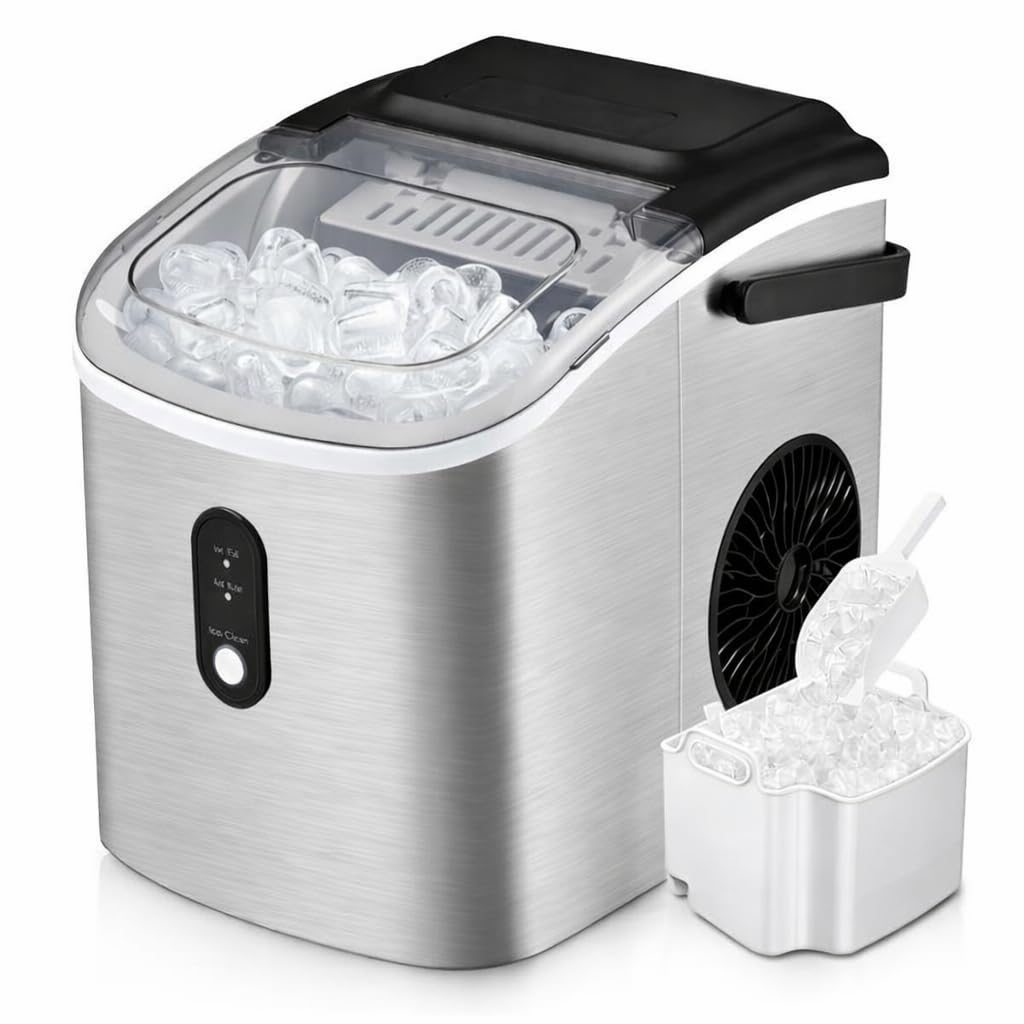 Portable Countertop Ice Maker Machine with Handle, 6-Minute Fast Ice Production, 26 LBS Daily Output, Bullet Ice Cubes, Quiet Operation, Auto-Clean, Compact Ice Maker for Home RV Party Camping