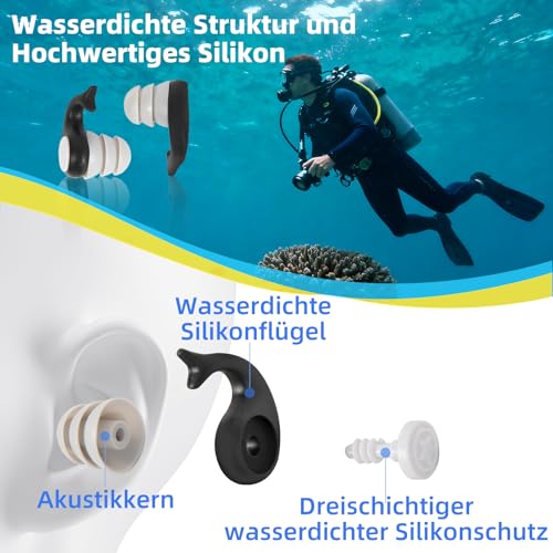 Schwimm Ohrstöpsel für Kinder von 4-12 Jahren, 3 Parr Wiederverwendbare Weich Silikon Ohrschutz,Wasserdichte Ohrstöpsel zum Duschen Schwimmen Surfen Schnorcheln und andere Wassersportarten