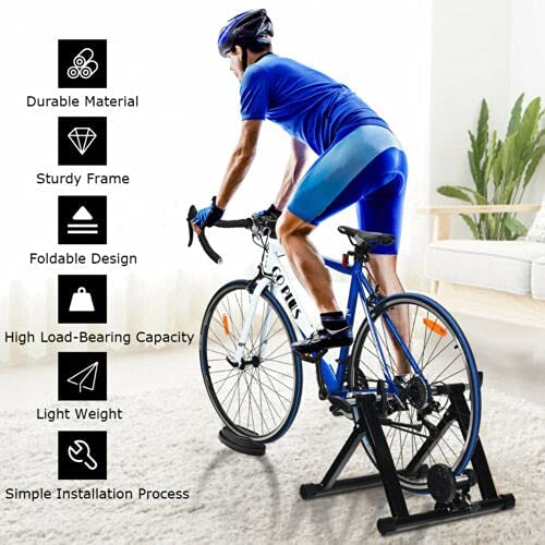Sporfit Bike Trainer Stand, Stationary Bike Stand for Indoor Riding, Steel Bicycle Exercise Magnetic Stand for 26-28&rdquo; Wheels with Front Wheel Riser, Quick Release Folding Exercise Bike Stand Trainers