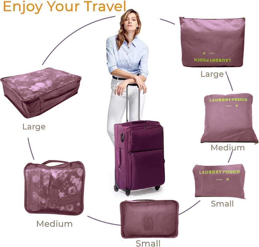 Image of 6 in 1 Polyester Secret Pouch Travel Bag Packing Cubes Laundry Bag with Undergarments & Cloth Storage Organizer Travelling Set /Suitcase Cloth Cube Bag (BROUN 6 in 1 Travel Bag)