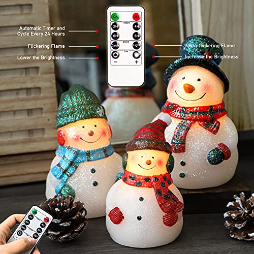 Flavcharm Christmas Led Flameless Candles Snowman Novelty Lighting Battery Operated With Remote Real Wax Flickering Candles Decorative For Holiday Winter Bedroom Snowman Theme Decor Mothers Day Gifts #TOP5