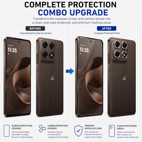 Image of ArmourPro UV Tempered Glass for Motorola Edge 70 Pro Plus 5G with Black Camera Ring Guard Combo, Crystal Clear Screen Protector, Case Friendly, Anti-Scratch, Bubble-Free Installation Kit