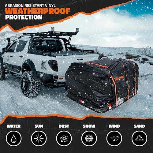 Mockins 60"x36"x6" XL Folding Trailer Hitch Cargo Carrier & 35 Cu.Ft. Tow Hitch Cargo Carrier Bag | 500 Lbs. Capacity Luggage Rack for SUV Car Truck & Soft Waterproof Trailer Rack Bag with Accessories