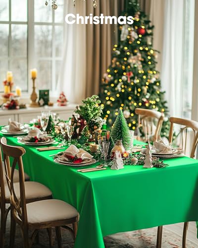 Image of Pureegg Plastic Table Cloth Disposable 8 Pack, 54 x 108 Inch Table Cloths, St Patricks Day, Christmas Decorations, Tablecloths, Rectangle, Forest, Emerald, Plastic Cover, Leakproof & Sturdy, Green