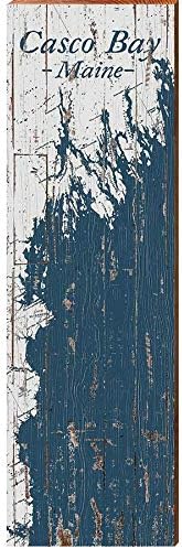 Miniatura 1 de Casco Bay Shabby Map Home Decor Art Print on Real Wood 95x30