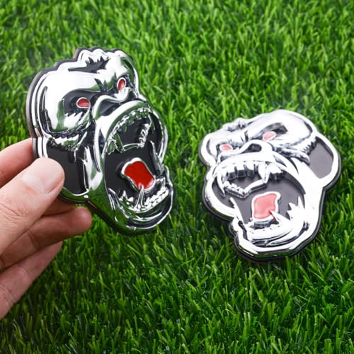 Image of Pair Set Angry Gorilla Ape Emblems 3D Badge Decal Sticker Fit for Universal Car Truck Motorcycles (Silver Red)