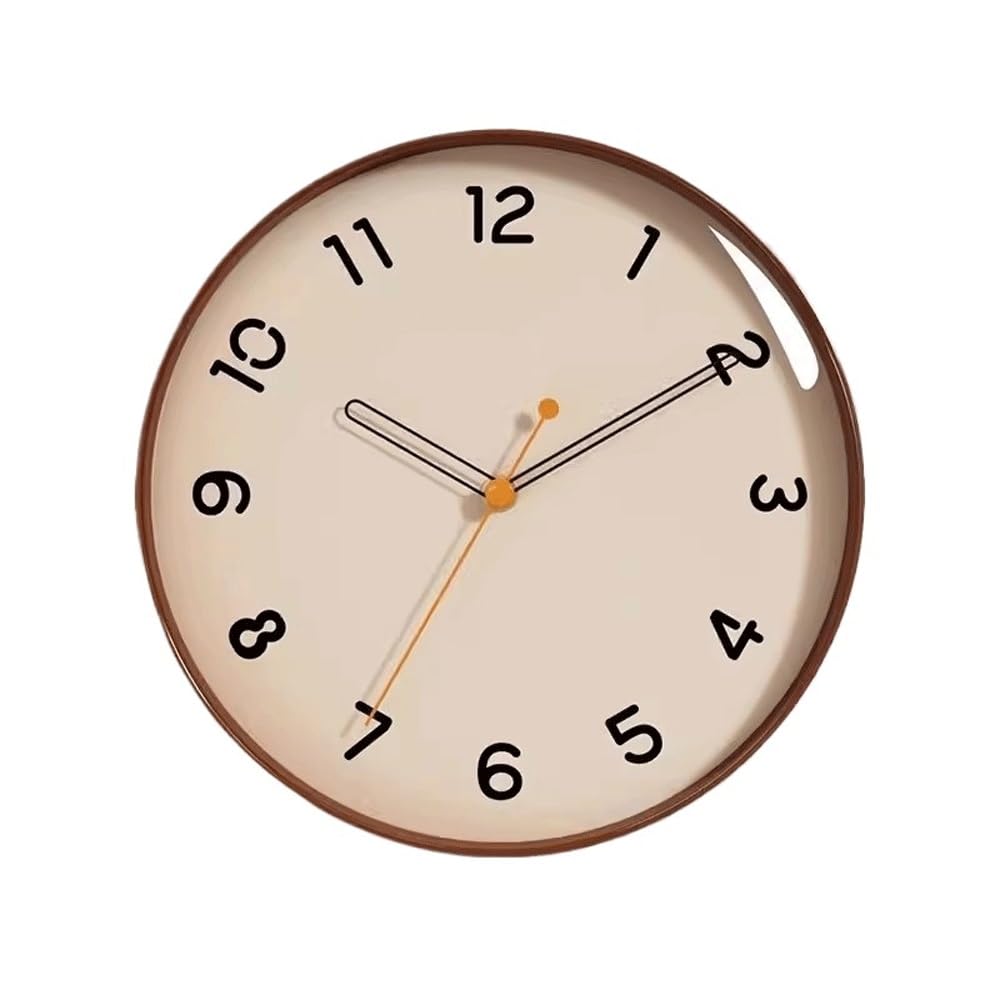 Aioneer Wall Clock Home Living Room Brown Bedroom Clock, Silent And Simple Wall Mounted Quartz, Suitable For And-Brown-14inches