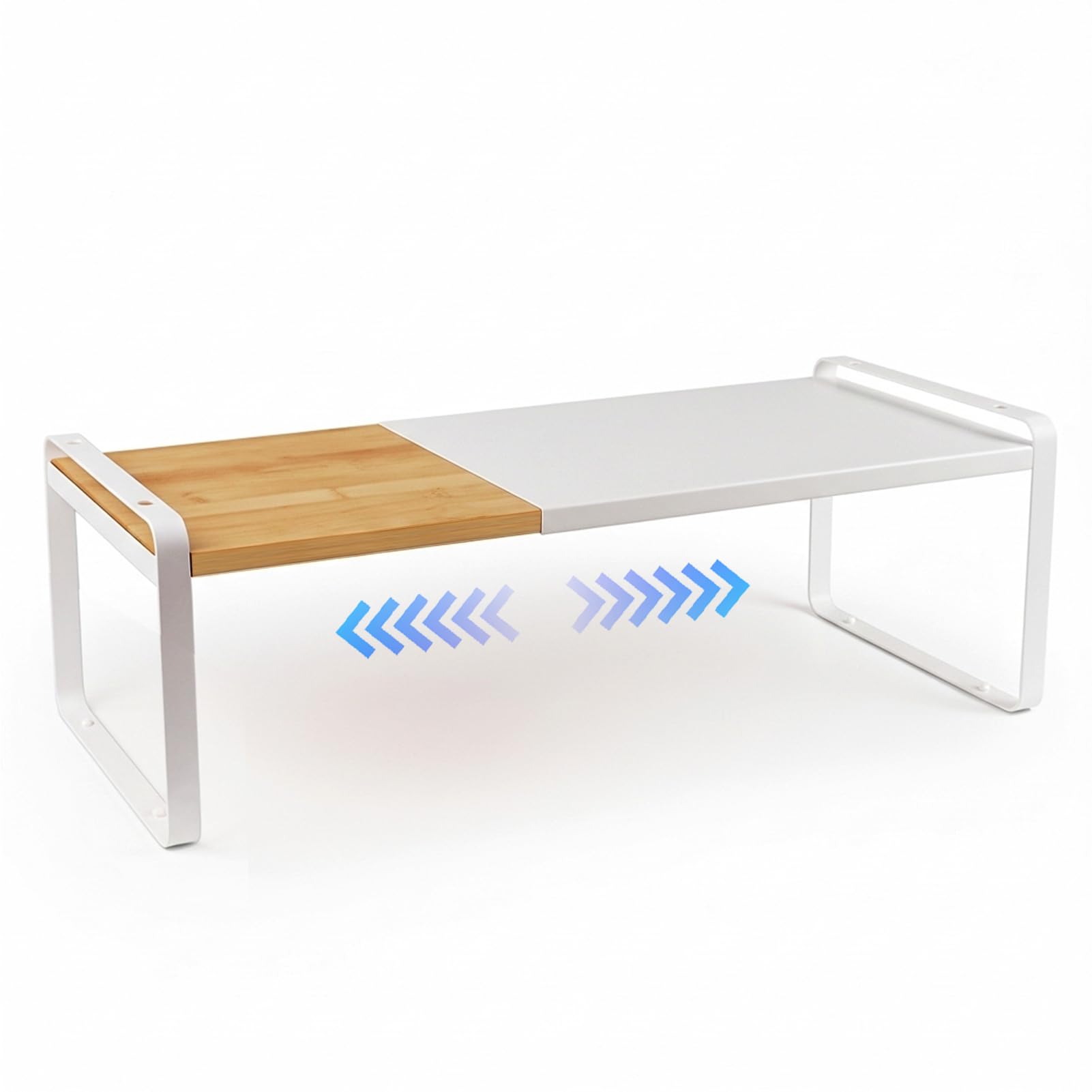 Cabinet Shelf Cabinet Shelves Organizer Expandable Cupboard Counter Shelf, Bamboo and Metal, Space-Saving Shelving, Stackable (Light Bamboo and White, 1 Pack)