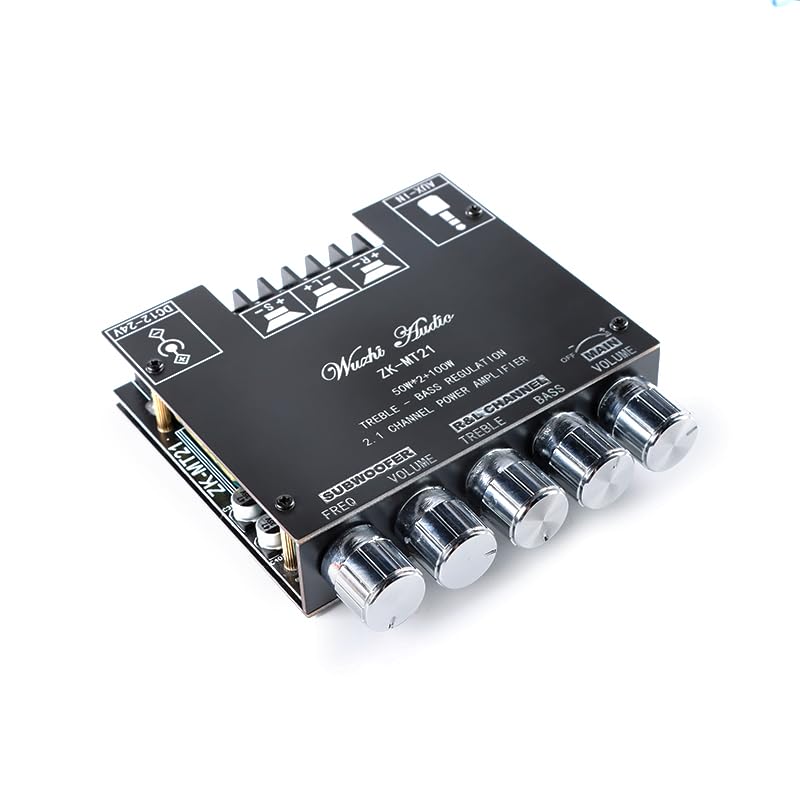 EC Buying ZK-MT21 2.1 50W×2+100W Channel Bluetooth-Compatible Audio Power Amplifier Board DC 12-24V BT AUX Input with Treble and Bass Control for DIY Bluetooth-Compatible Speaker Home Theater