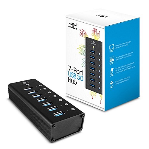 Vantec Aluminum 7-Port USB 3.0 Hub with Power Adapter (UGT-AH700U3),Black