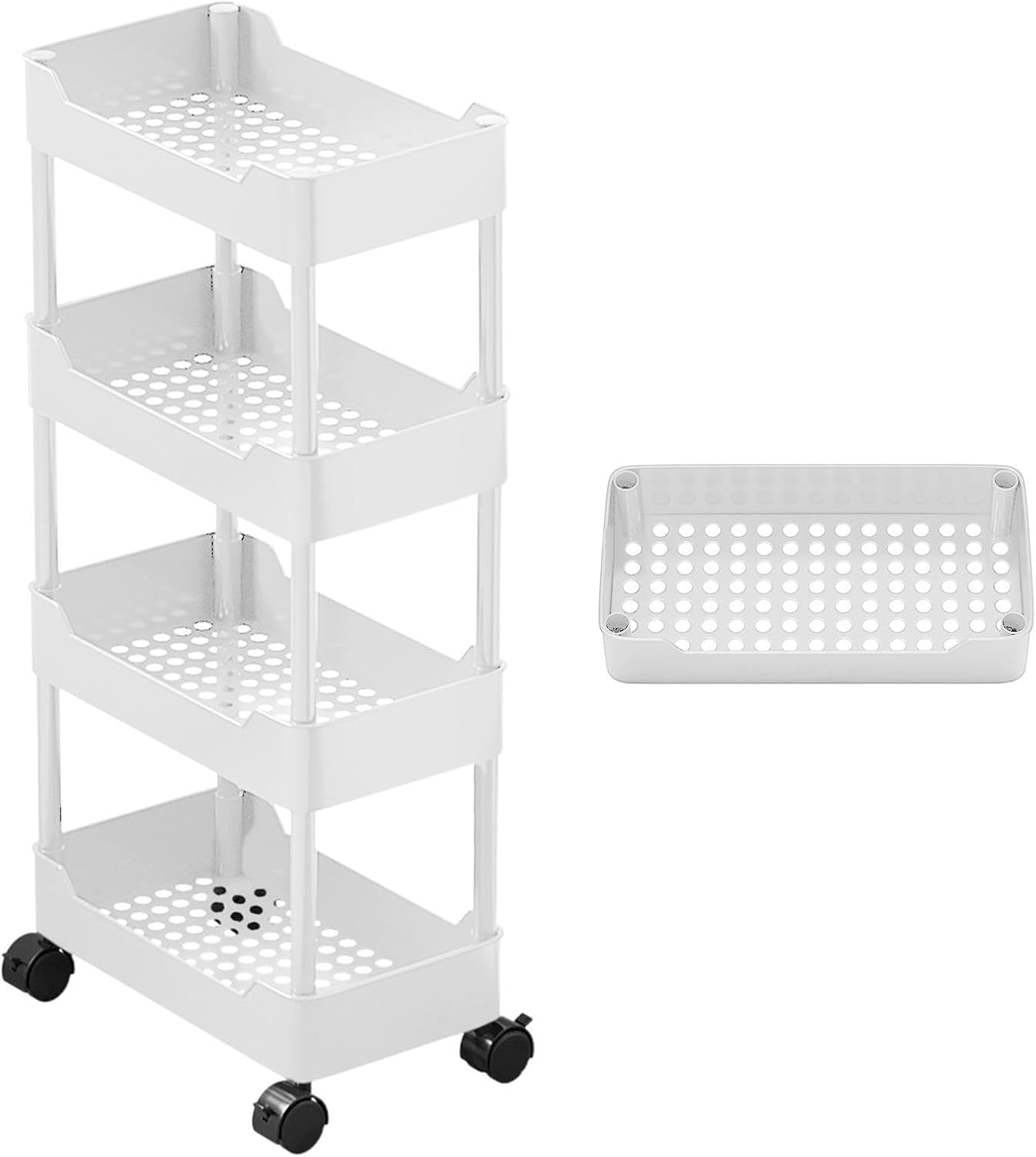 Rolling Cart Organizer, Storage Cart on Wheels, Durable PP