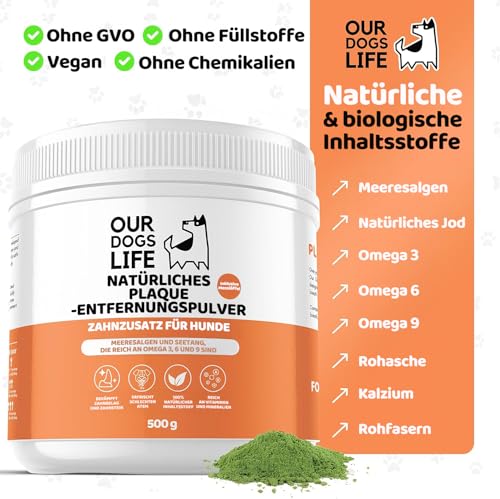 Plaque Off Pulver für Hunde 500g | Natürliche Zahnreinigung | Zahnstein Entferner & Atem Erfrischer | 100% Natürlich | DogsLife