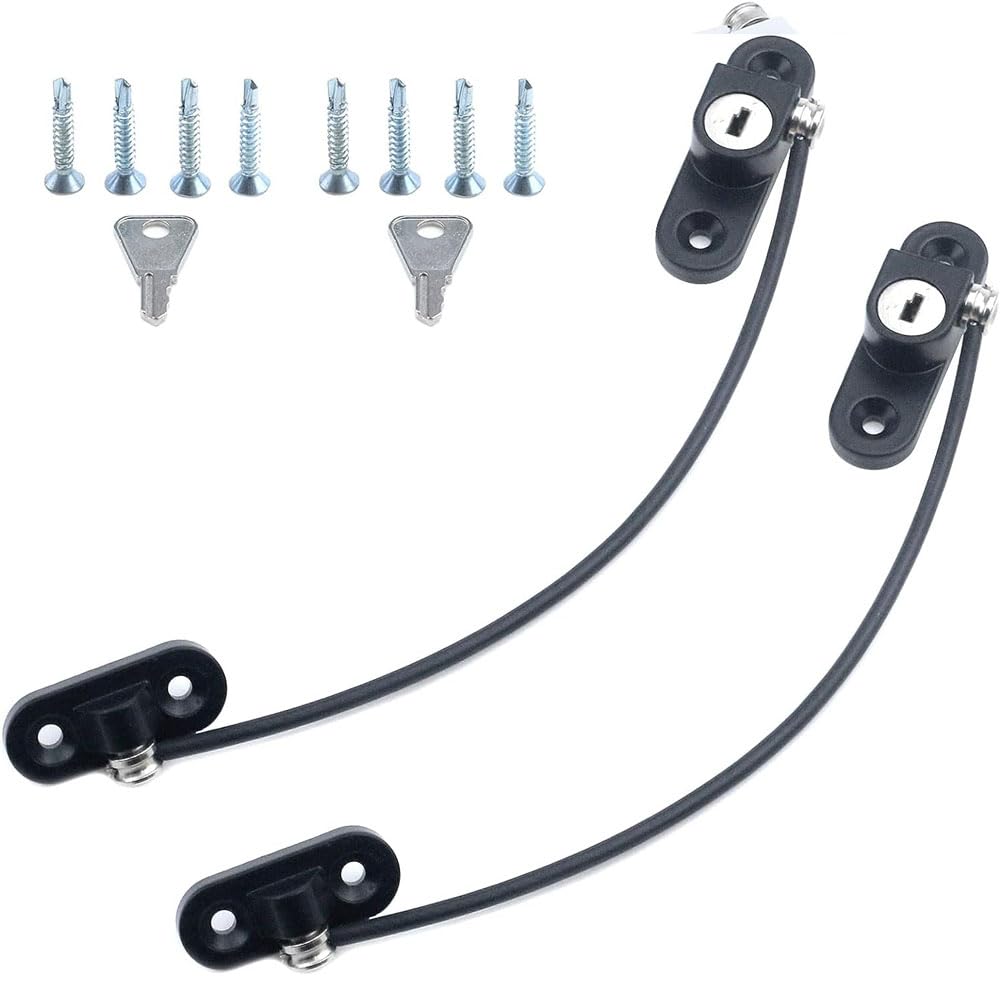 Goodern 2 PCS Sliding Doors Window Locks With Key,Adjustable Security Anti-Theft Window Lock Home Aluminum Window Lock Vertical & Horizontal Doors Drawer Restrictor Locks for Bedroom & Office-Black