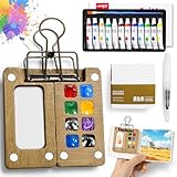 Mini Watercolor Paint set, Portable Watercolor Paint Travel Set, 12 Color Pocket Artist Watercolor Travel Kit with Picture Book, 8 Grids Portable Wooden Paint Palette for Painters, Artists, and Students