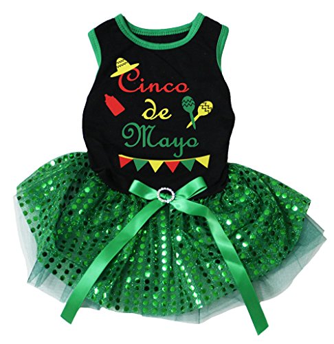 Petitebella Cinco De Mayo Carnival Style Puppy Dog Dress (Black/Green Sequins, Small)