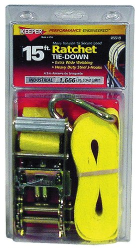 Keeper – 1.75” X 15' High Tension Ratchet Tie-Down With J Hooks - 1,666 Lbs. Working Load Limit