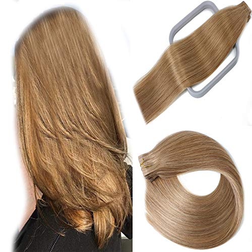 Tape in Hair Extensions #10 Medium Golden Brown 100% Remy Human Hair Extensions Silky Straight for Fashion Women 20 Pcs/Package(16Inch #10 Medium Golden Brown 30g)