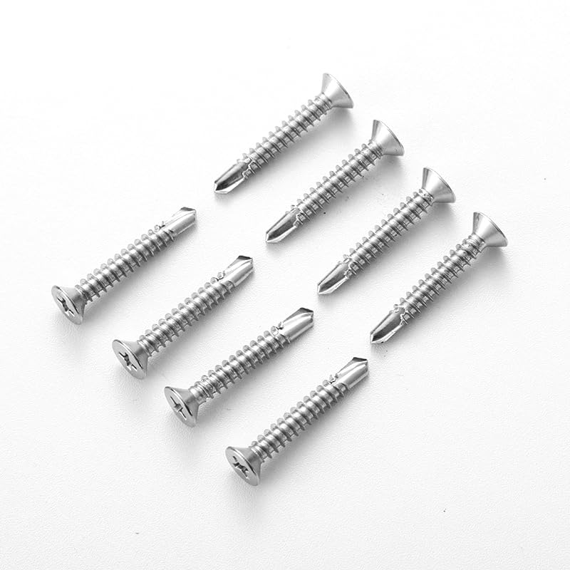Śruby z łbem płaskim, samogwintujące śruby z łbem płaskim, Phillips, stal nierdzewna 410, 14 x 6,3 cm, 30 sztuk