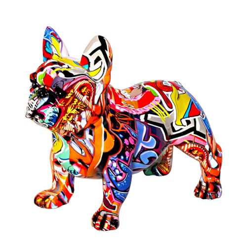 IDORTYBB Graffiti French Bulldog Statue Sculpture Animal Dog Art Figurine Home Decoration for Living Room Bedroom Book Shelf TV Cabinet Desktop Decor Table Centerpieces Ornaments (C1)