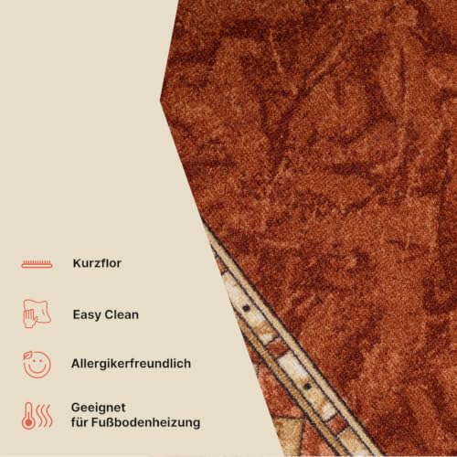 TAPISO Anti Rutsch Teppich Läufer rutschfest Brücke Meterware Orange Gelb Ornament Design Meliert Flur Küche Wohnzimmer 67 x 1300 cm – Ansicht 5
