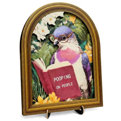 3D Funny Vintage Pigeon Bathroom Wall Art, Hilarious Botanical Pigeon Bathroom Decor Sign for Toilet Washroom Shelf Tank Decor 8x10 Inch