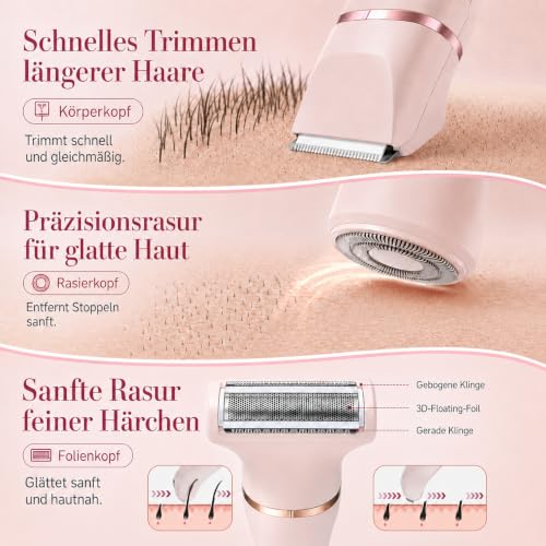 Rasierer Damen, 3-in-1 Intimrasierer für Frauen, für Körper & Intimbereich mit LED-Anzeige, Damenrasierer elektrisch IPX7… – Ansicht 2