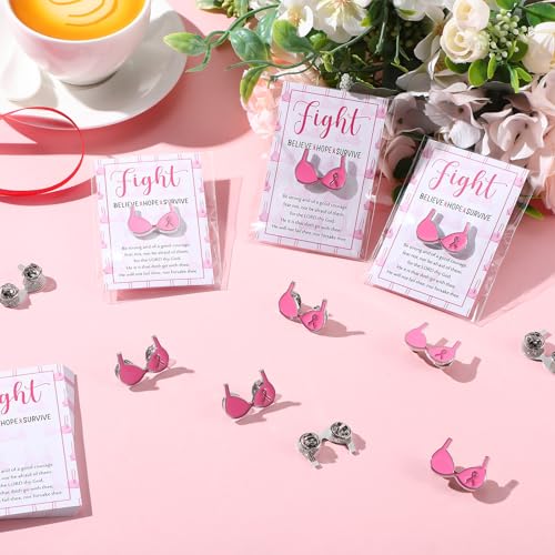 20/40/60 Pcs Breast Cancer Awareness Accessories Pink Ribbon Enamel Pin Fight Card Breast Cancer Awareness Gifts(60 Sets)4