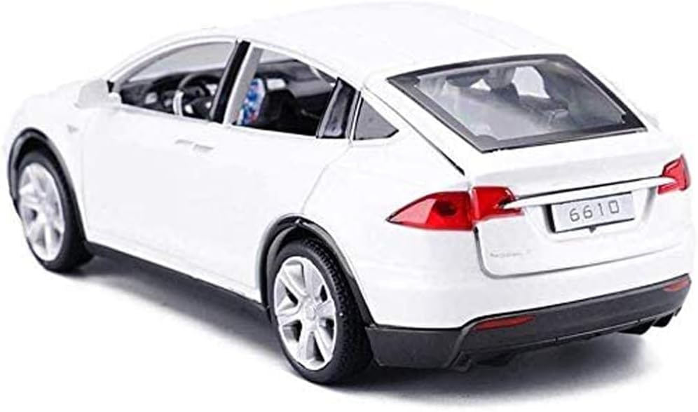 Image of 1:32 Scale Car Tesla Model X90 Alloy 1 /32 Diecast Model Car w /Sound & Light Pull Back Model Mini Vehicles Toys for Kids (White)