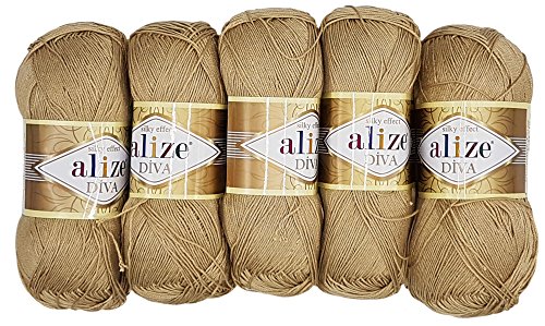 Alize 5 x 100g Diva Batik Wolle, 500 Gramm merzerisierte Strickwolle Acrylwolle