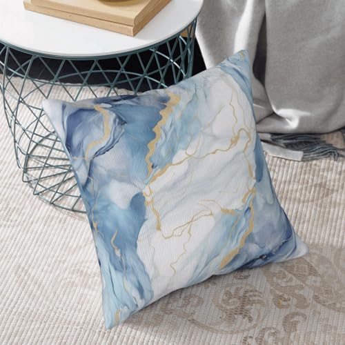 Housse de coussin velours côtelé marbre bleu chic pour lit 40x40 - 7