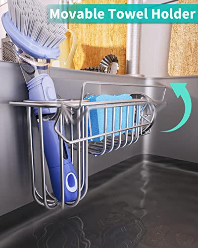 Hapirm Multifunctional Sponge Holder For Kitchen Sink, Two Installation Methods Kitchen Sink Organizer, Rustproof Stainless Steel Sink Caddy For Sponge, Towel, Brush And Sink Stopper-Silver #TOP2
