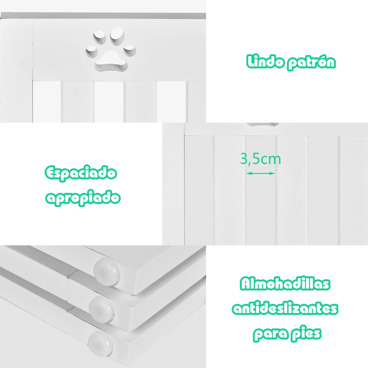 COSTWAY Cerca de Madera para Mascotas, Cerca Plegable para Perros con Bisagras Flexibles a 360° y 4 Paneles, Valla Interna 89,5 cm para Mascotas para Casa Escalera (Blanco, 4 Paneles)