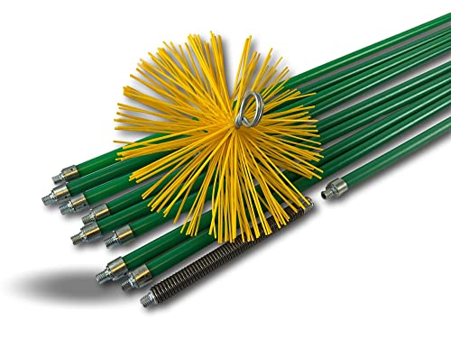Kit ramonage pro conduits gainés | Hérisson synthétique | Ø 200 mm | 12 m en 9 cannes vertes autobloquantes Ø 18mm creuses | Ressort de départ | 8 * 1,4 m + 1 * 1 m | Cheminées | Kibros 5KIT20NLO